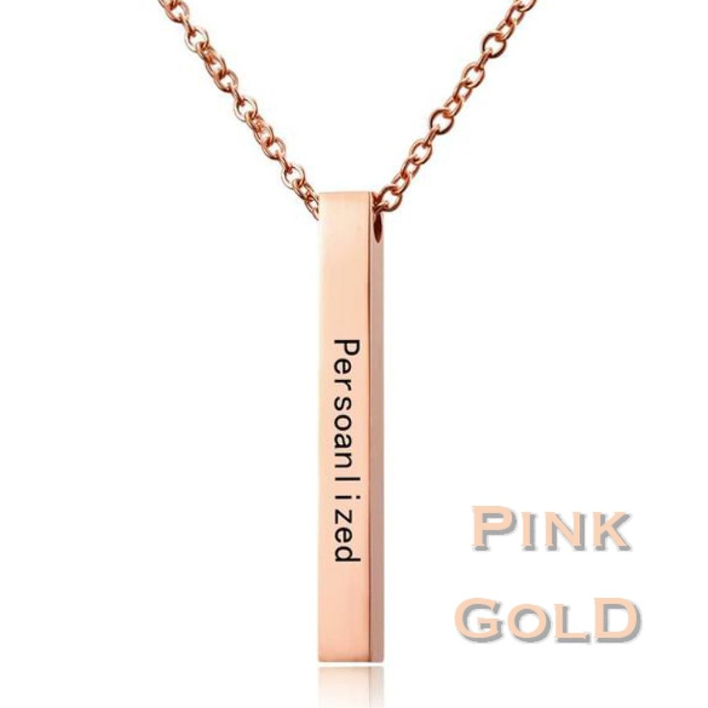 Personalized Square Bar Custom Engraving Name Necklace Stainless Steel Pendant. - Picture 5 of 7